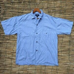 Nautica Sleepwear Pajama Top Shirt Men's Large Blue Short Sleeve Cotton Travel